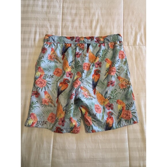 Caribbean Joe Swim Shorts Mens M Trunks  Hawaiian Floral Parrot Macaw - Picture 3 of 3